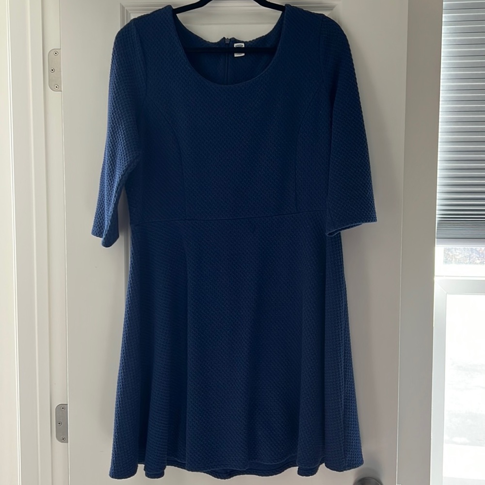 Navy Blue Circle Skirt Sweater Dress
